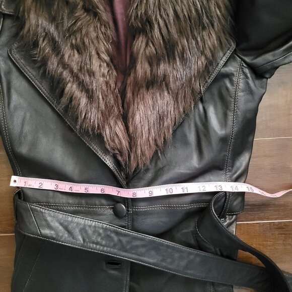 Free People Midnight Train Leather Trench Coat Women XS Mob Wife Luxury Faux Fur - Picture 8 of 9